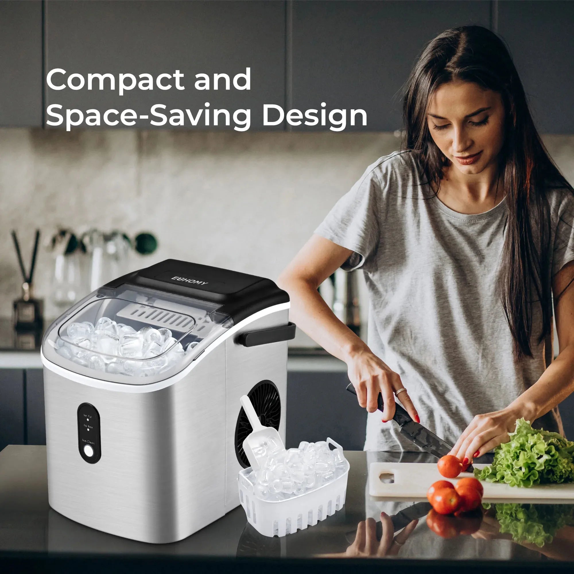 Countertop Ice Maker Machine with Handle, 9 Cubes in 6 Mins, Auto-Cleaning Portable Ice Maker - Circuit Hub Central
