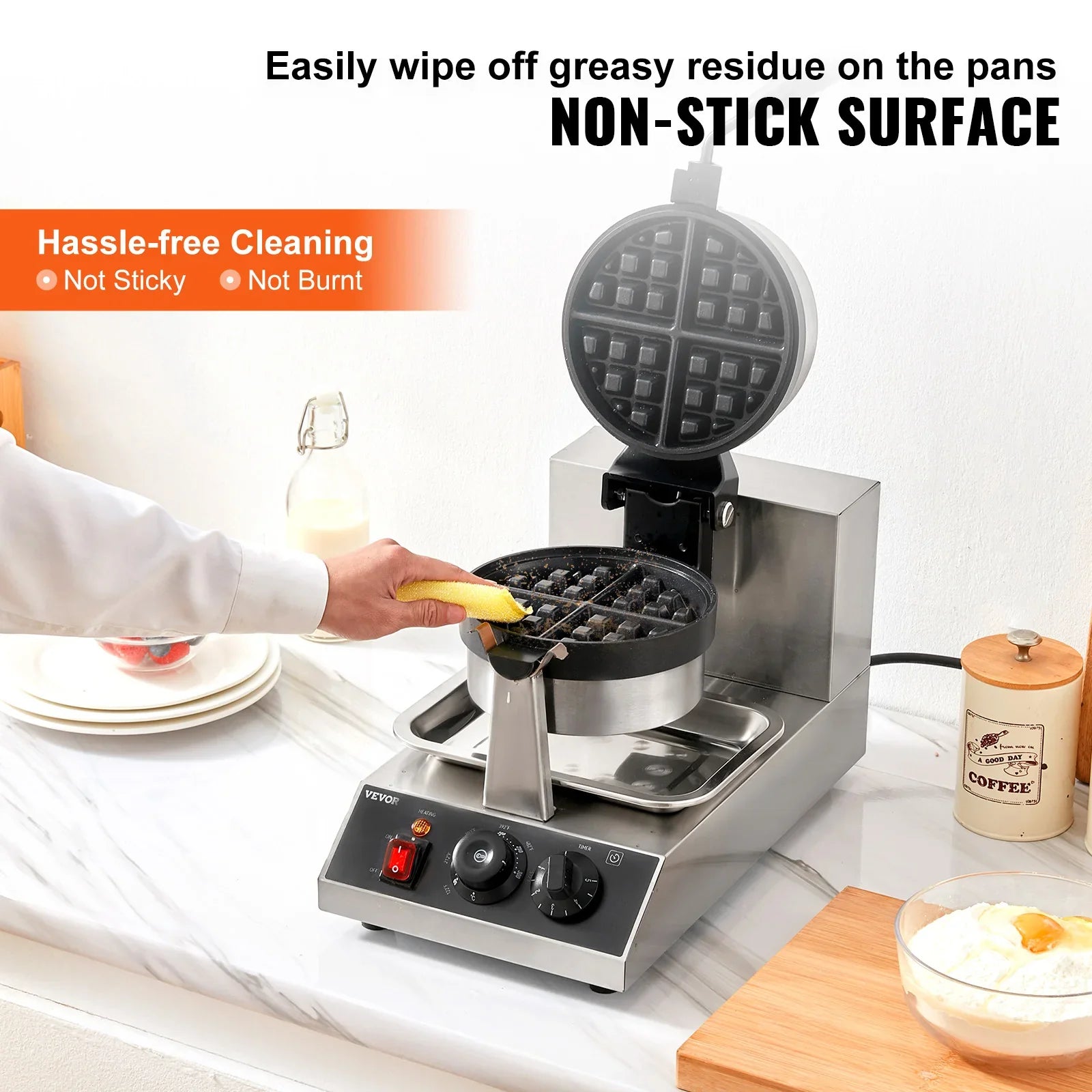 VEVOR Electric Waffle Maker Round Waffle Iron Non-Stick