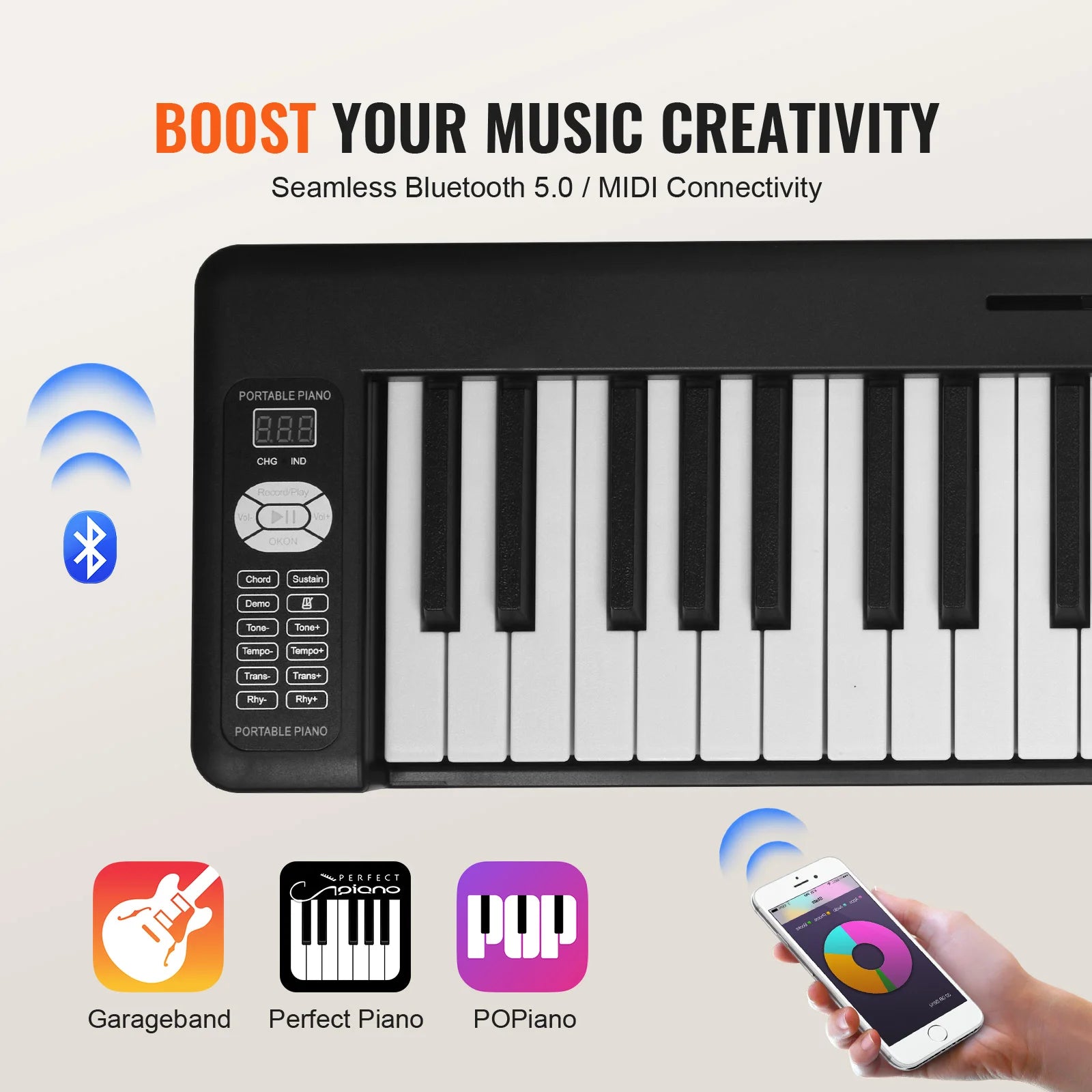 VEVOR 61 or 88 Key Folding Keyboard Bluetooth & MIDI Electronic Digital Foldable Piano for Beginners - Circuit Hub Central