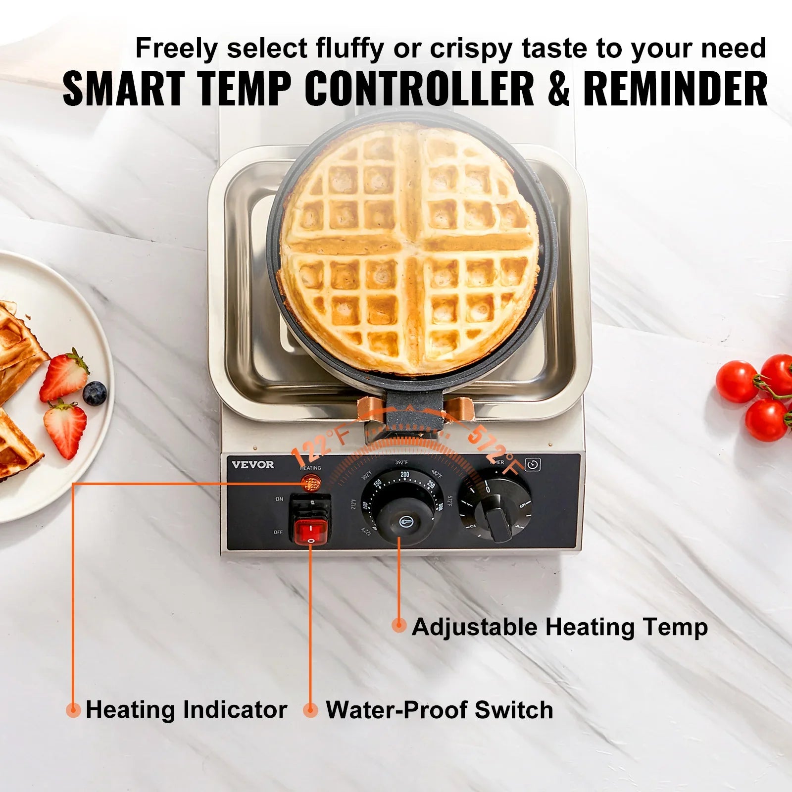VEVOR Electric Waffle Maker Round Waffle Iron Non-Stick