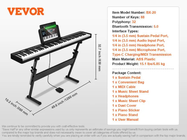 VEVOR 61 or 88 Key Folding Keyboard Bluetooth & MIDI Electronic Digital Foldable Piano for Beginners - Circuit Hub Central