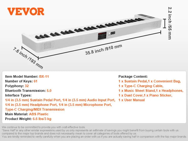 VEVOR 61 or 88 Key Folding Keyboard Bluetooth & MIDI Electronic Digital Foldable Piano for Beginners - Circuit Hub Central