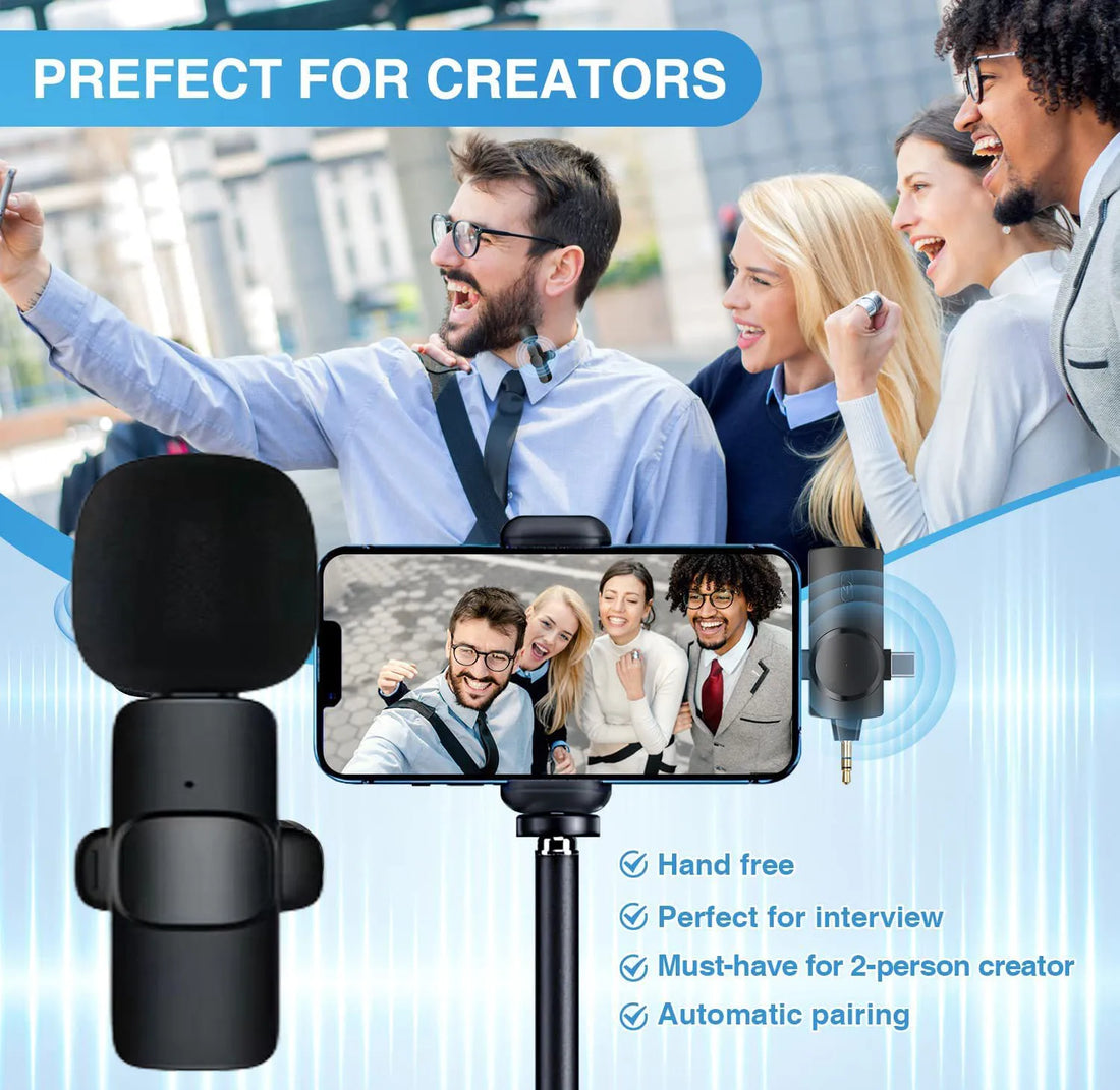 3 in 1 Professional Wireless Lavalier Microphone for phones and Camera