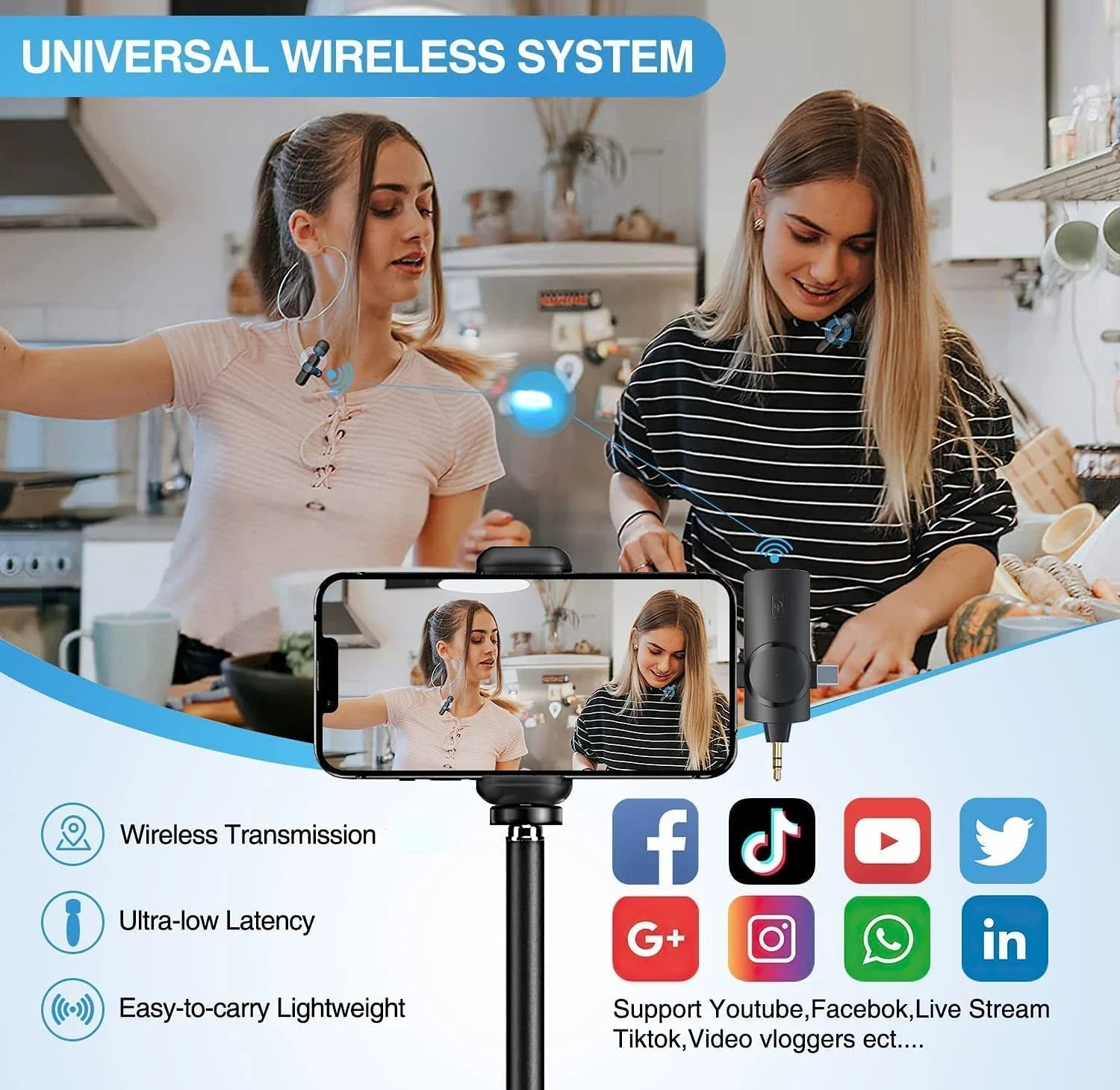3 in 1 Professional Wireless Lavalier Microphone for phones and Camera