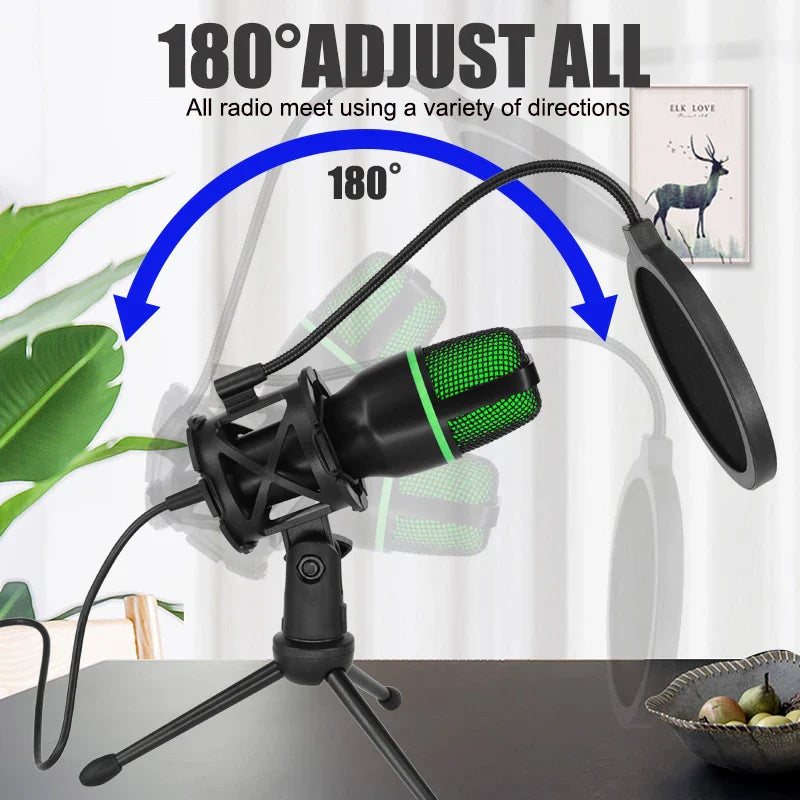 Professional USB Condenser Microphone For PC YouTube Podcasts Vocals