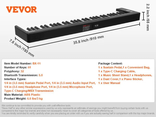 VEVOR 61 or 88 Key Folding Keyboard Bluetooth & MIDI Electronic Digital Foldable Piano for Beginners - Circuit Hub Central
