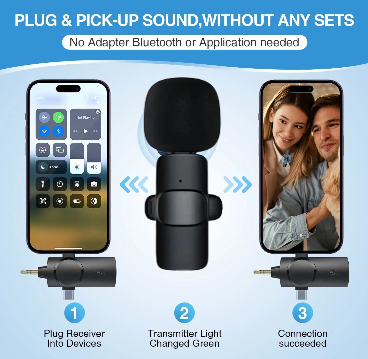 3 in 1 Professional Wireless Lavalier Microphone for phones and Camera