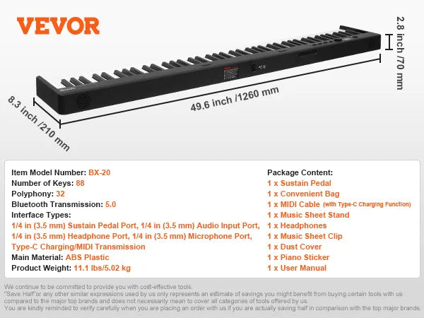 VEVOR 61 or 88 Key Folding Keyboard Bluetooth & MIDI Electronic Digital Foldable Piano for Beginners - Circuit Hub Central
