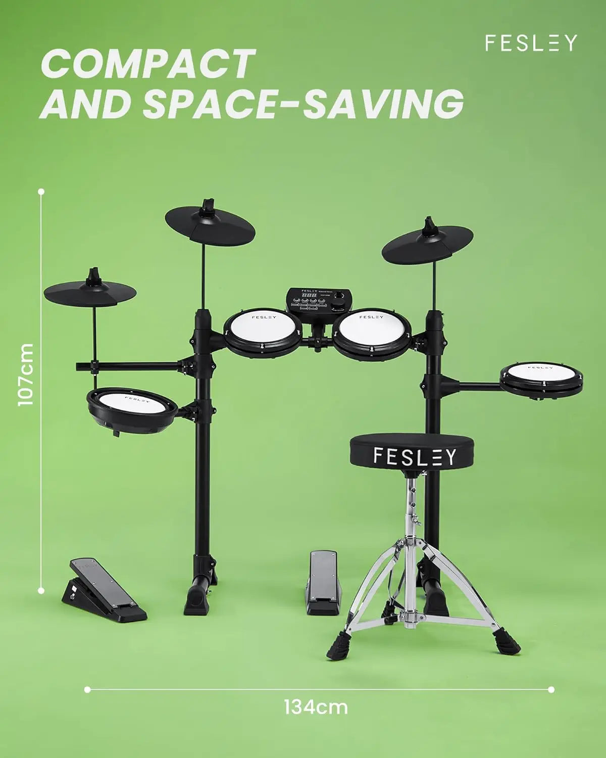 Fesley FED150W Electric Drum Set: Electronic Drum Set with 4 Quiet Mesh Drum Pads,Dual Zone - Circuit Hub Central