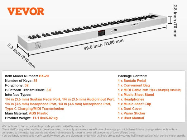 VEVOR 61 or 88 Key Folding Keyboard Bluetooth & MIDI Electronic Digital Foldable Piano for Beginners - Circuit Hub Central