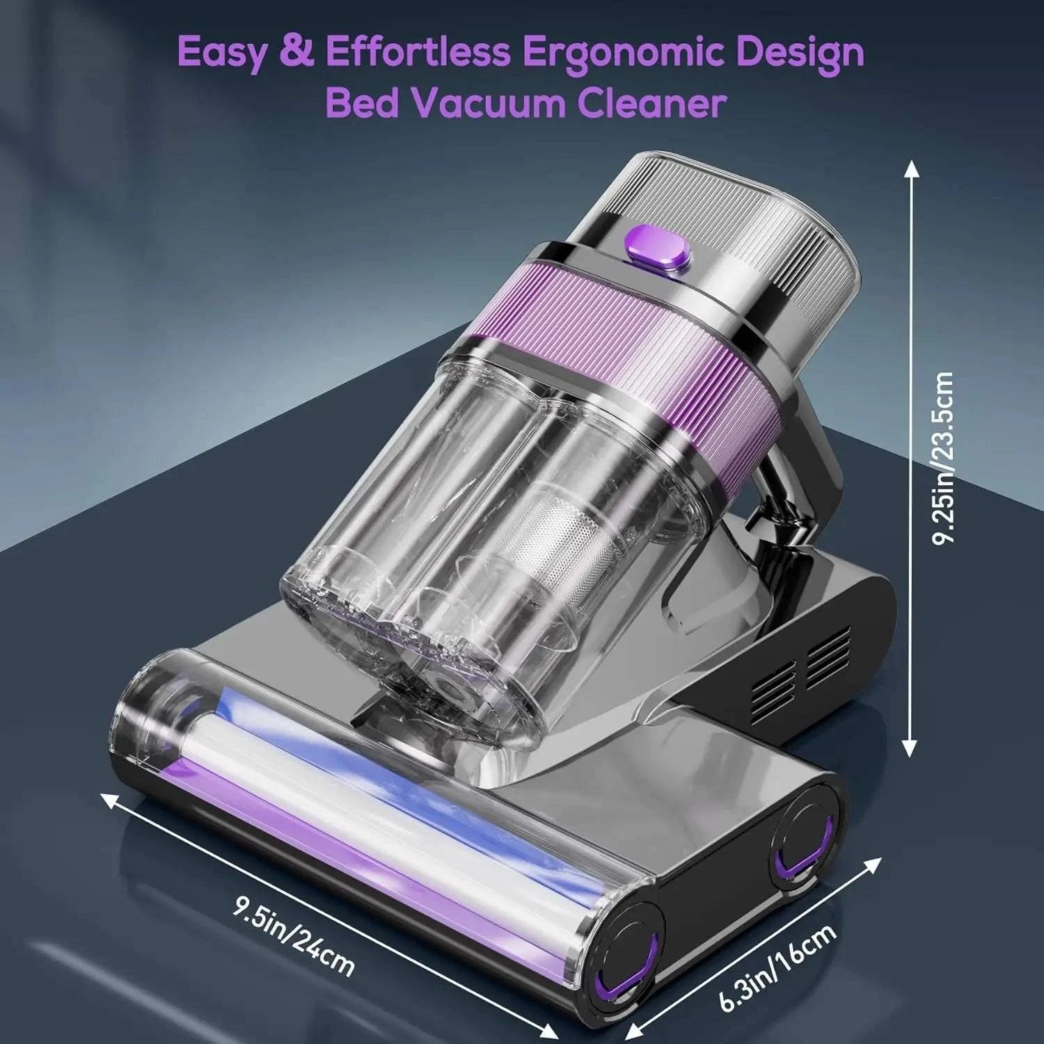 Mattress vacuum with 36,000 CPM metal roller agitator for deep cleaning fibers