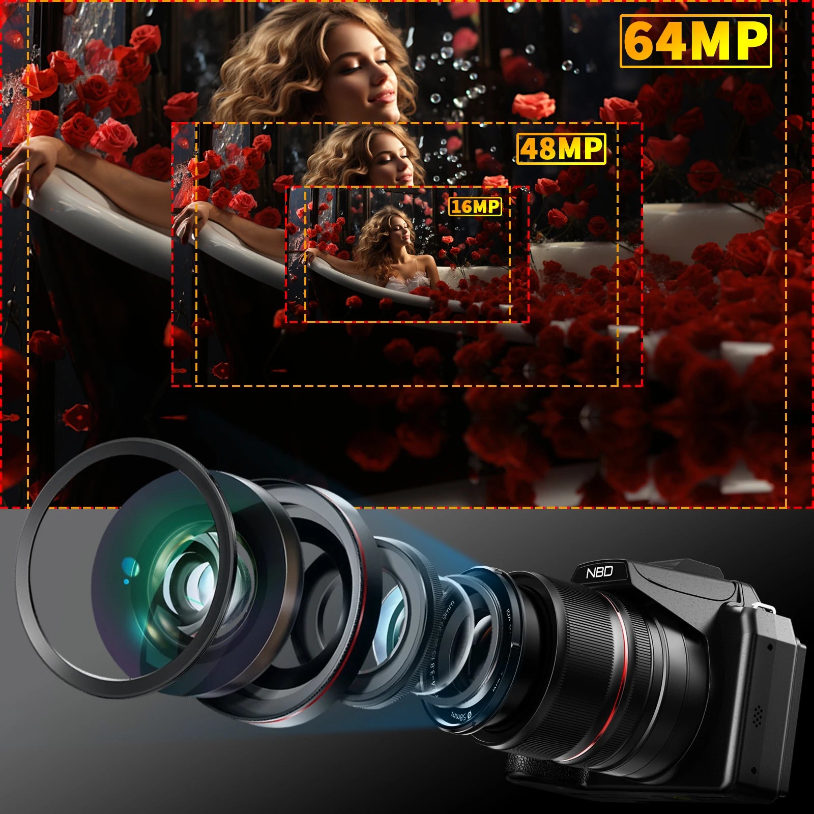 NBD 64MP WiFi Camera with 16X Optical Zoom