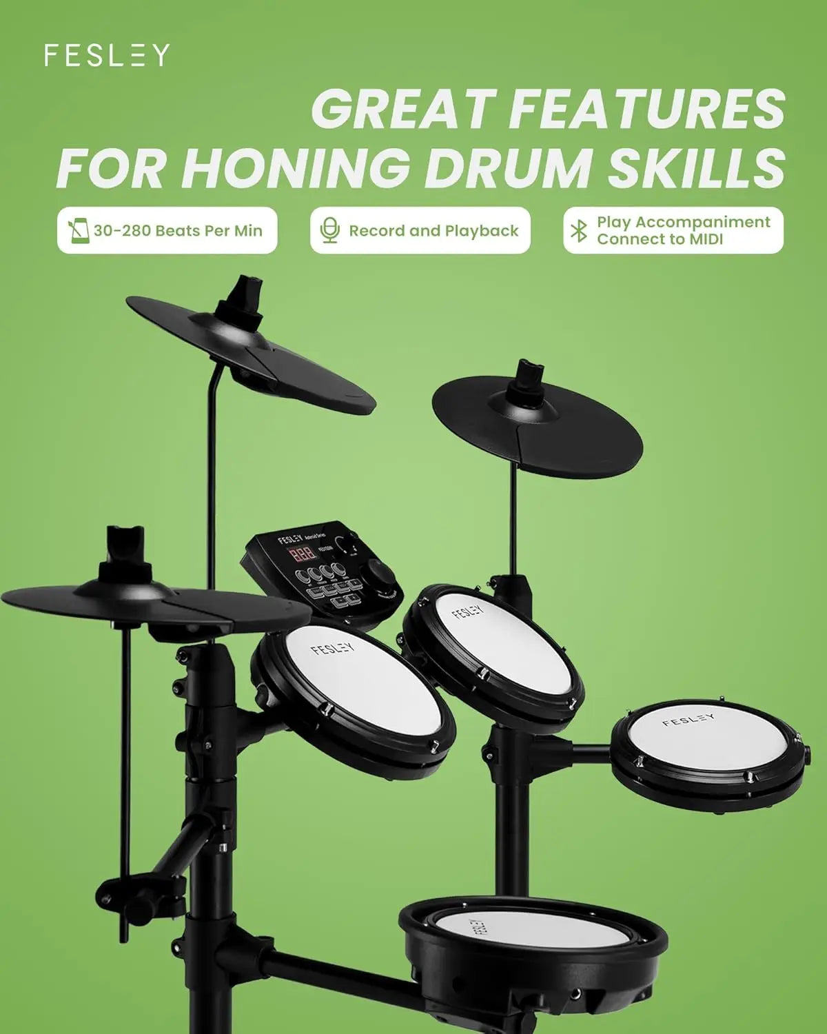 Fesley FED150W electric drum set with 4 mesh pads - Circuit Hub Central