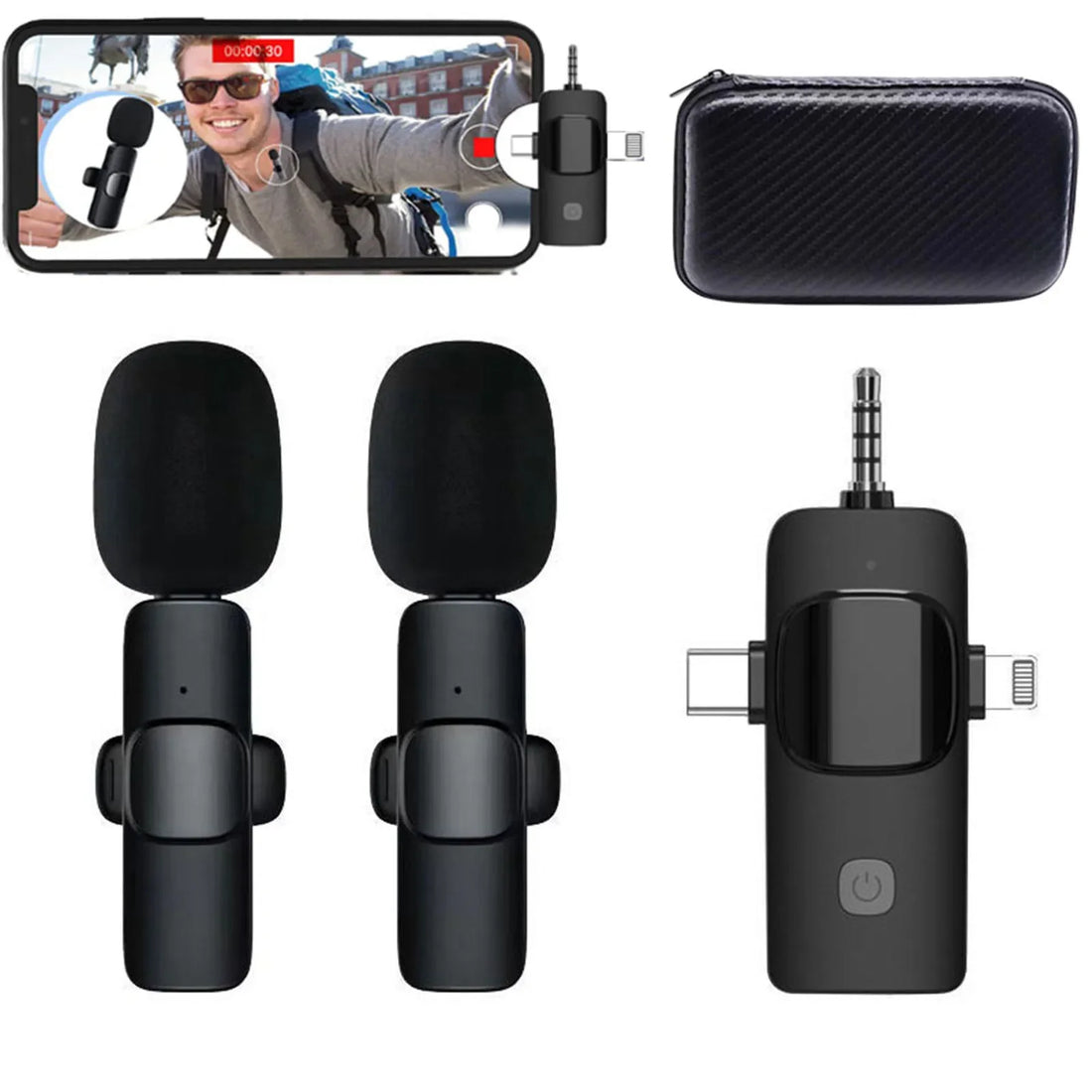 3 in 1 Professional Wireless Lavalier Microphone for phones and Camera